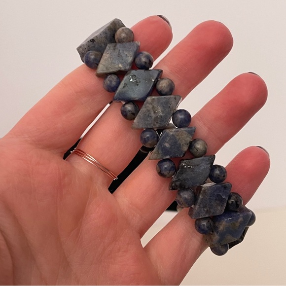 Vintage Real STONE Blue SODALITE Boho Summer Mermaid Geometric Crystal Bracelet - Picture 8 of 8